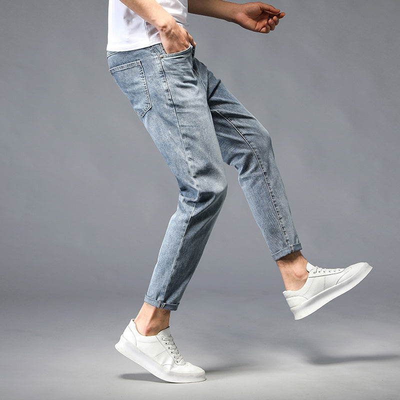 Nine-Point Washed Small Feet Jeans Straight-Leg Pants Men