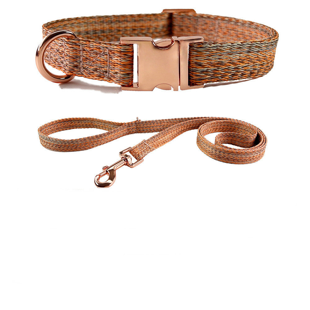 Faux Linen Metal Buckle Collar Dog Leash