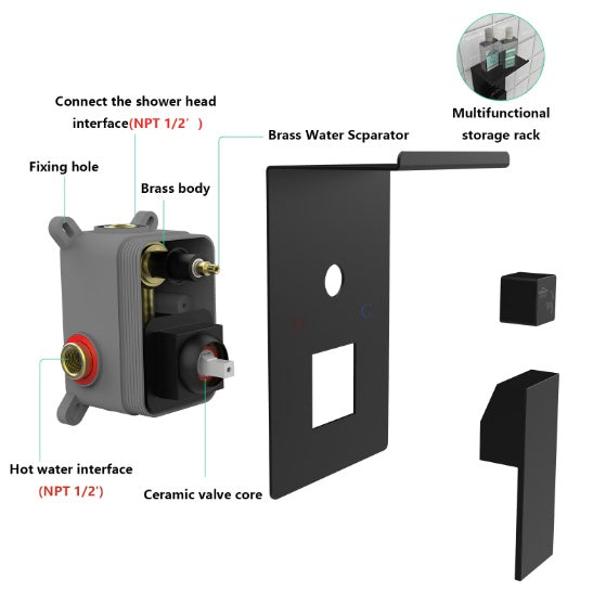 Rain Shower System With Storage Shelves Wall-mounted