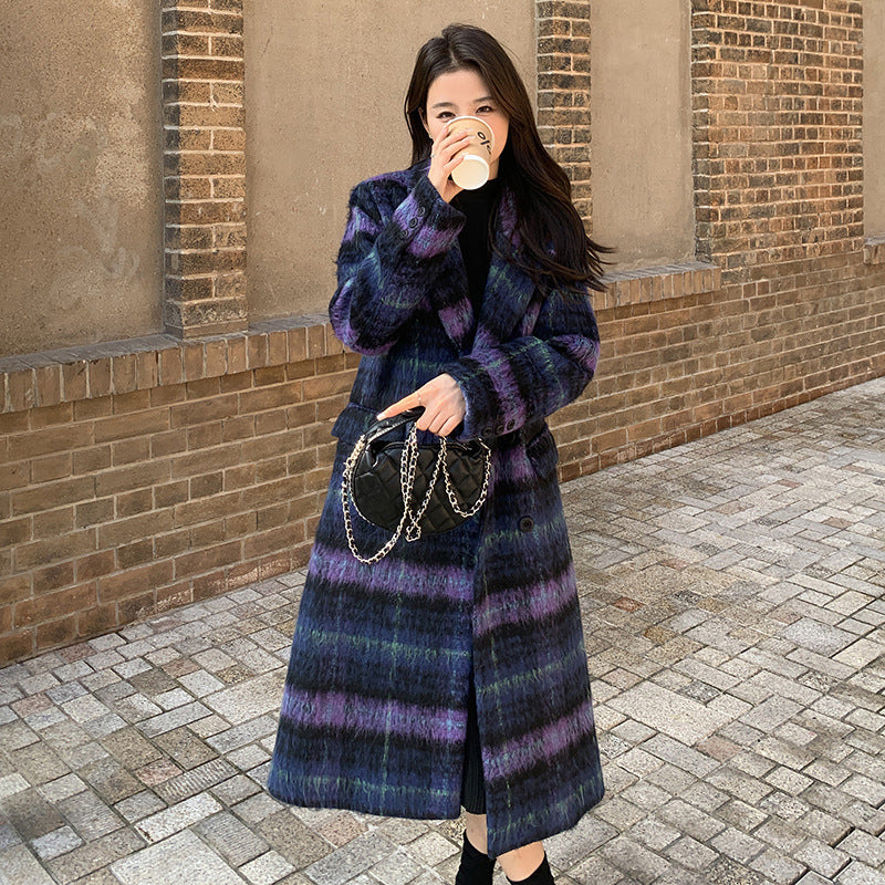 Retro Plaid Woolen Coat Women