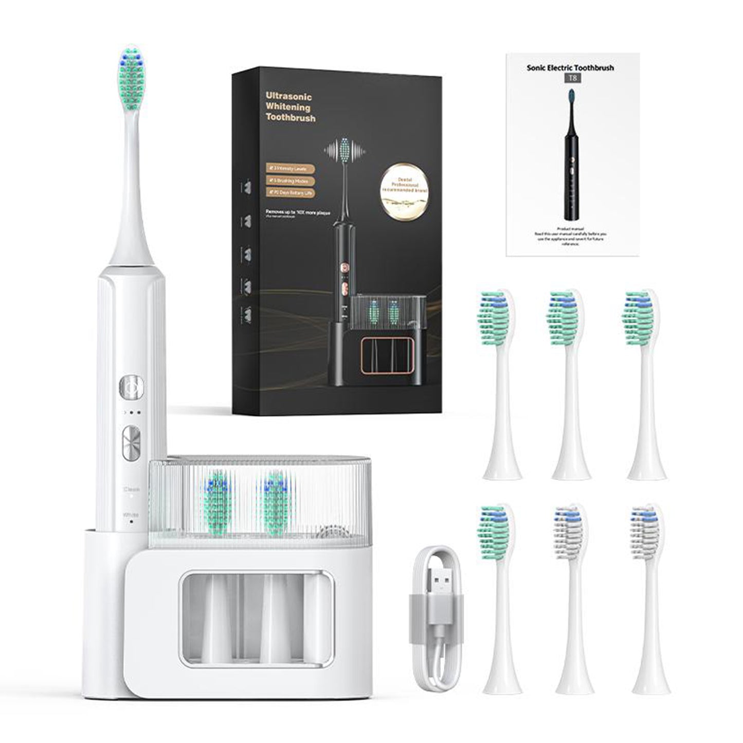 Aquasonic Black Series Ultra Whitening Toothbrush    ADA  Approved Electric Toothbrush   8 Brush Heads And Travel Case, 40,000 VPM Electric Motor And Wireless Charging, 4 Modes With Smart Timer