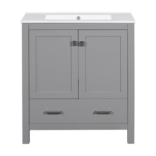 30  Gray Bathroom Vanity With Single Sink, Combo Cabinet Undermount Sink, Bathroom Storage Cabinet With 2 Doors And A Drawer, Soft Closing, Multifunctional Storage, Solid Wood Frame