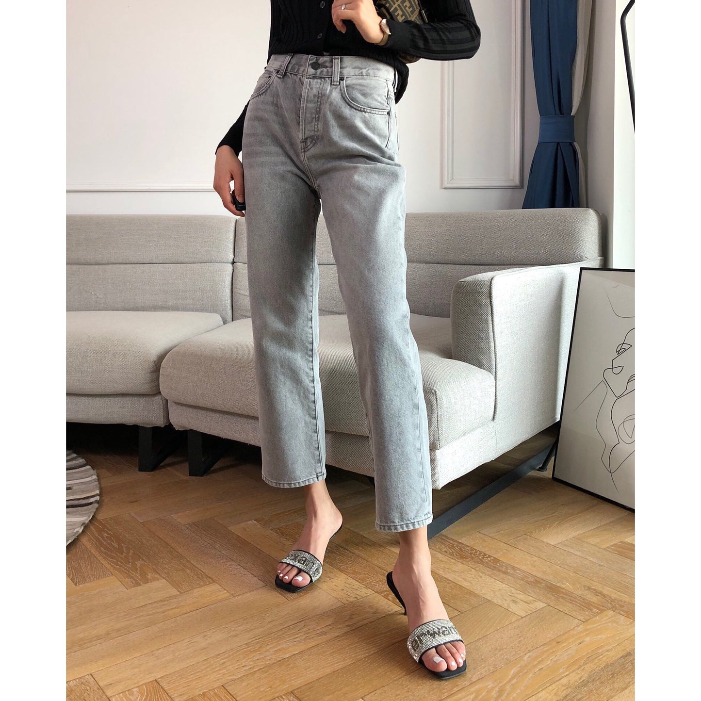 Gray jeans cropped pants