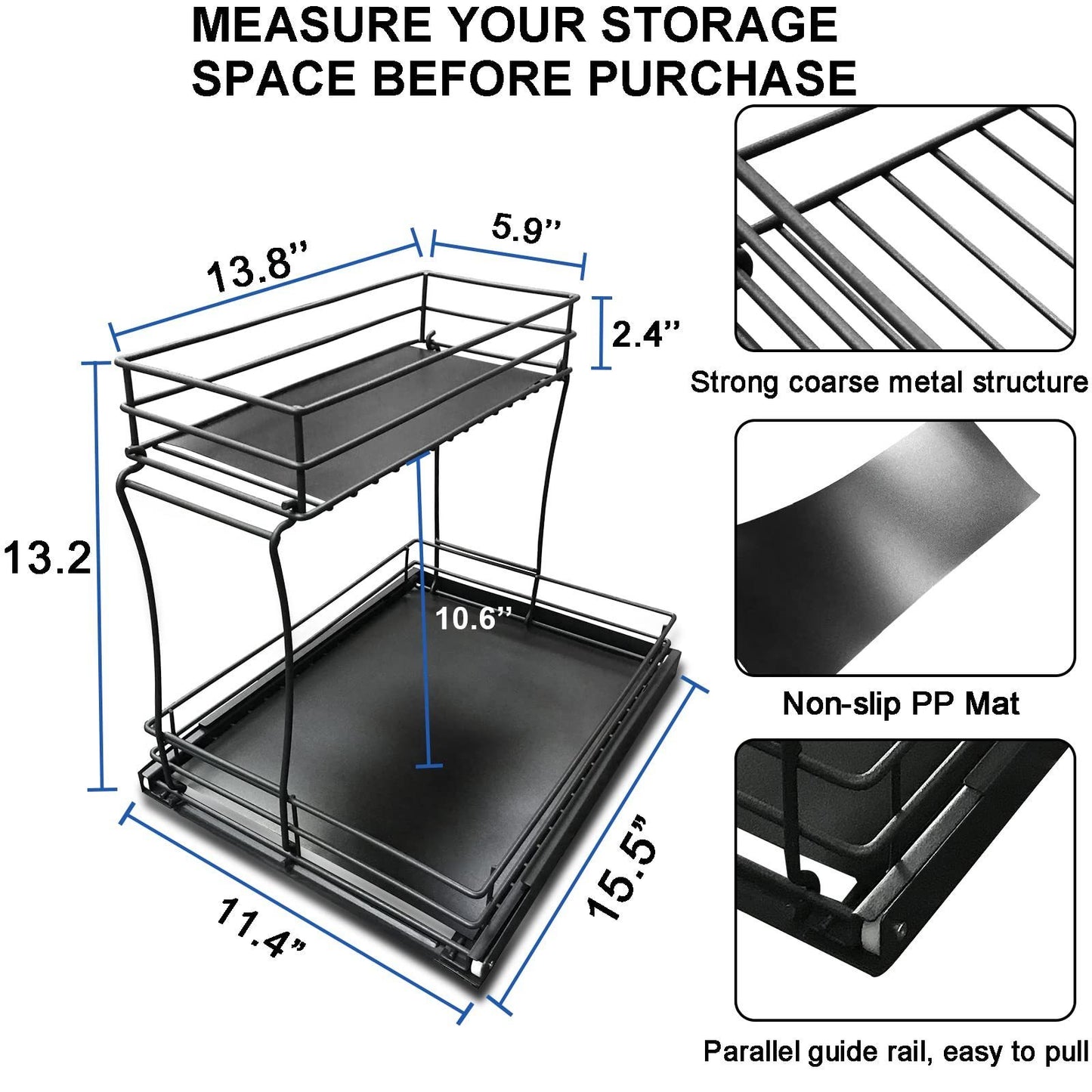 2 Pack, Metal Pull Out Cabinet Organizer, Kitchen Bathroom Organizer And Storage Rack With Sliding Drawers, Storage Rack, Storage And Organization For Home, Laundry Room, RV, Pantry, Spices