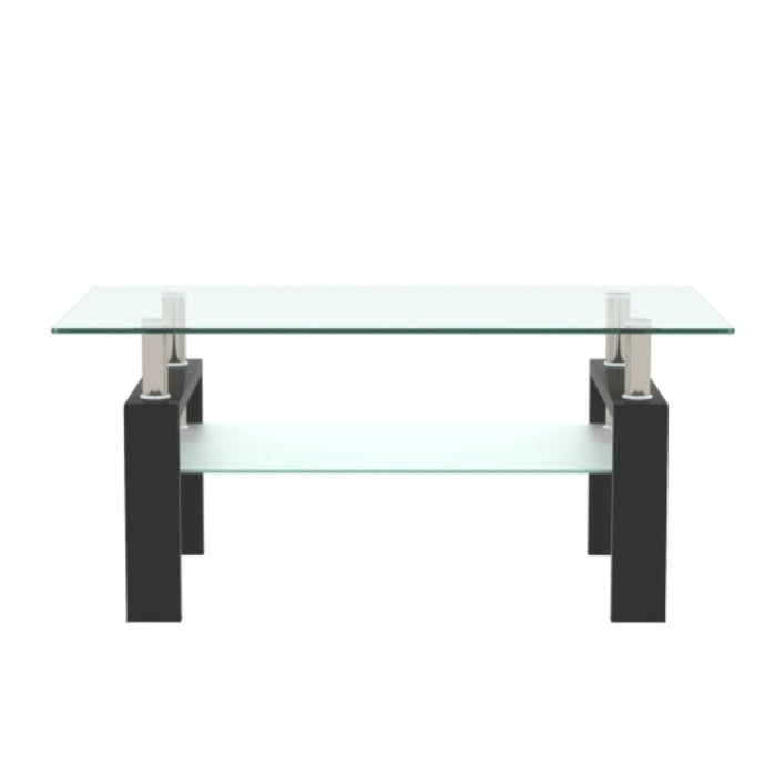 Rectangle Black Glass Coffee Table, Clear Coffee Table, Modern Side Center Tables For Living Room, Living Room Furniture