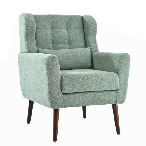 Modern Upholstered Chairs, Teddy Fabric Living Room Chairs, Comfortable Reading Chairs, Medieval Decorative Chairs, Chaise Longues Armchairs For Living Room Bedrooms - Light Green