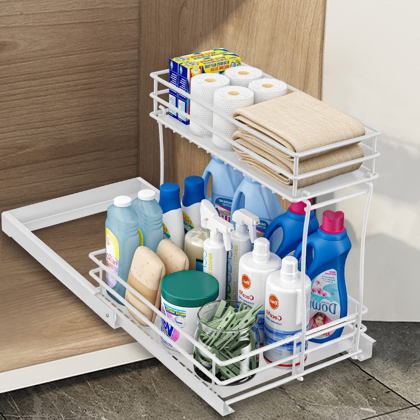 2 Pack, Metal Pull Out Cabinet Organizer, Kitchen Bathroom Organizer And Storage Rack With Sliding Drawers, Storage Rack, Storage And Organization For Home, Laundry Room, RV, Pantry, Spices