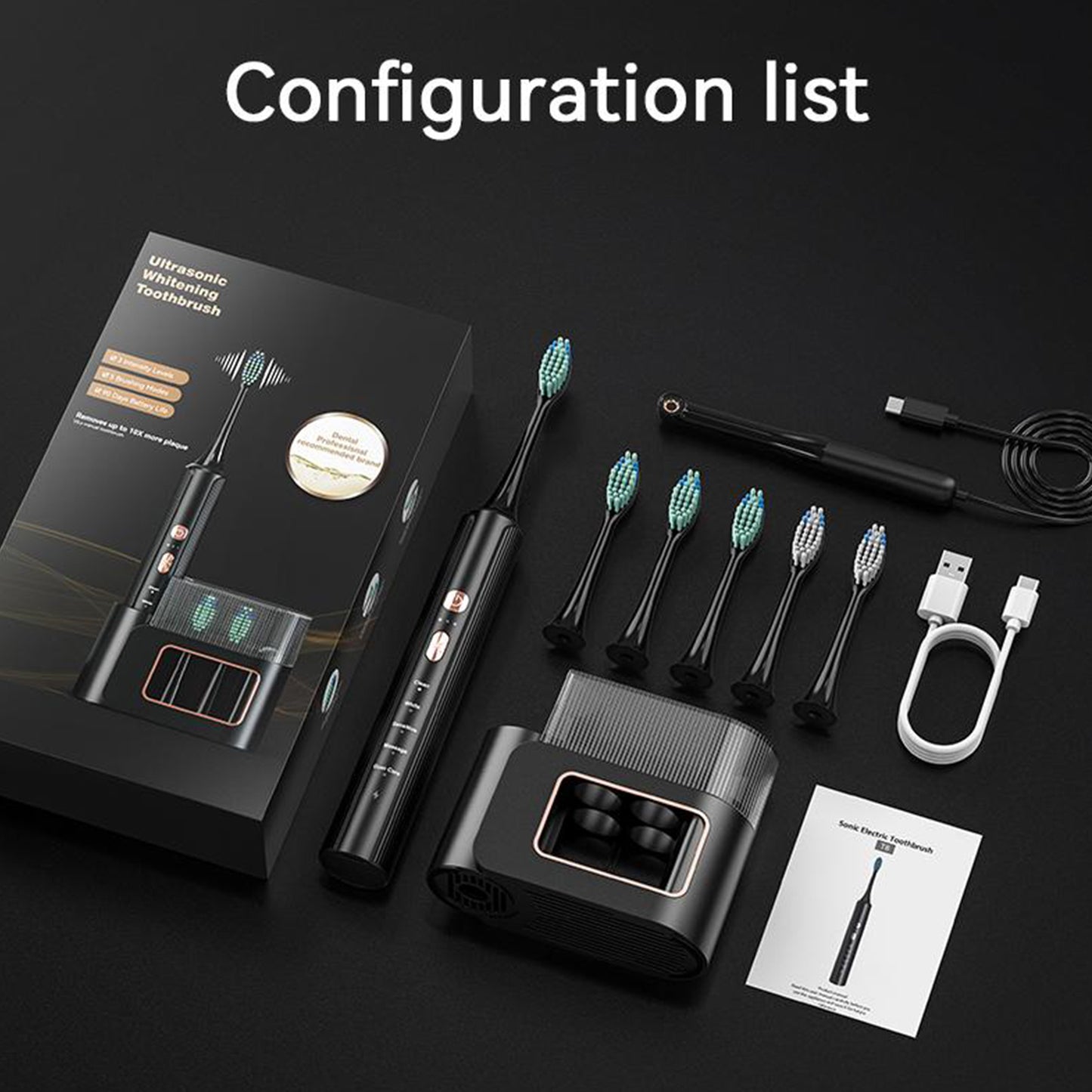 Aquasonic Black Series Ultra Whitening Toothbrush    ADA  Approved Electric Toothbrush   8 Brush Heads And Travel Case, 40,000 VPM Electric Motor And Wireless Charging, 4 Modes With Smart Timer